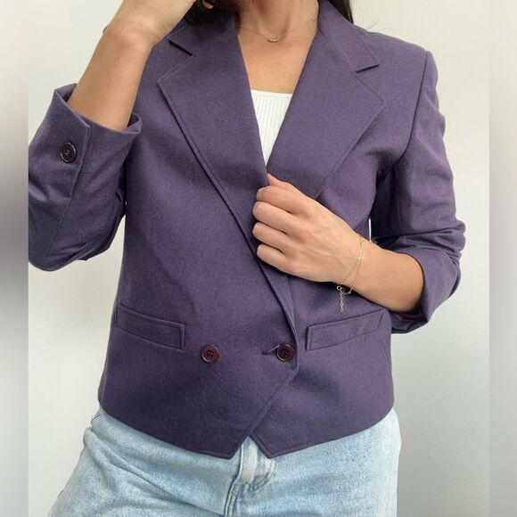 Givenchy Eggplant Purple 100% Wool Cropped Boxy Blazer Double Breast Size S - Picture 6 of 16